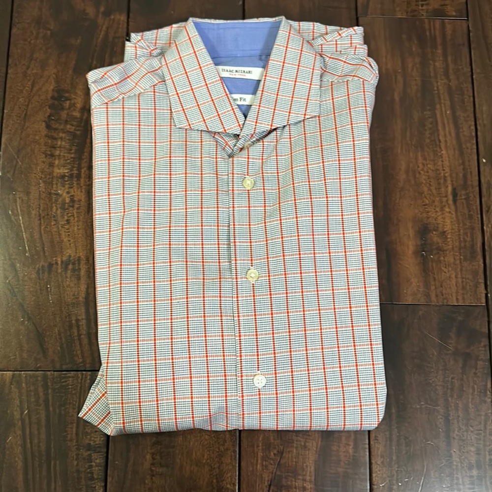 Striking Orange / Blue Isaac Mizrahi Shirt 100% cotton